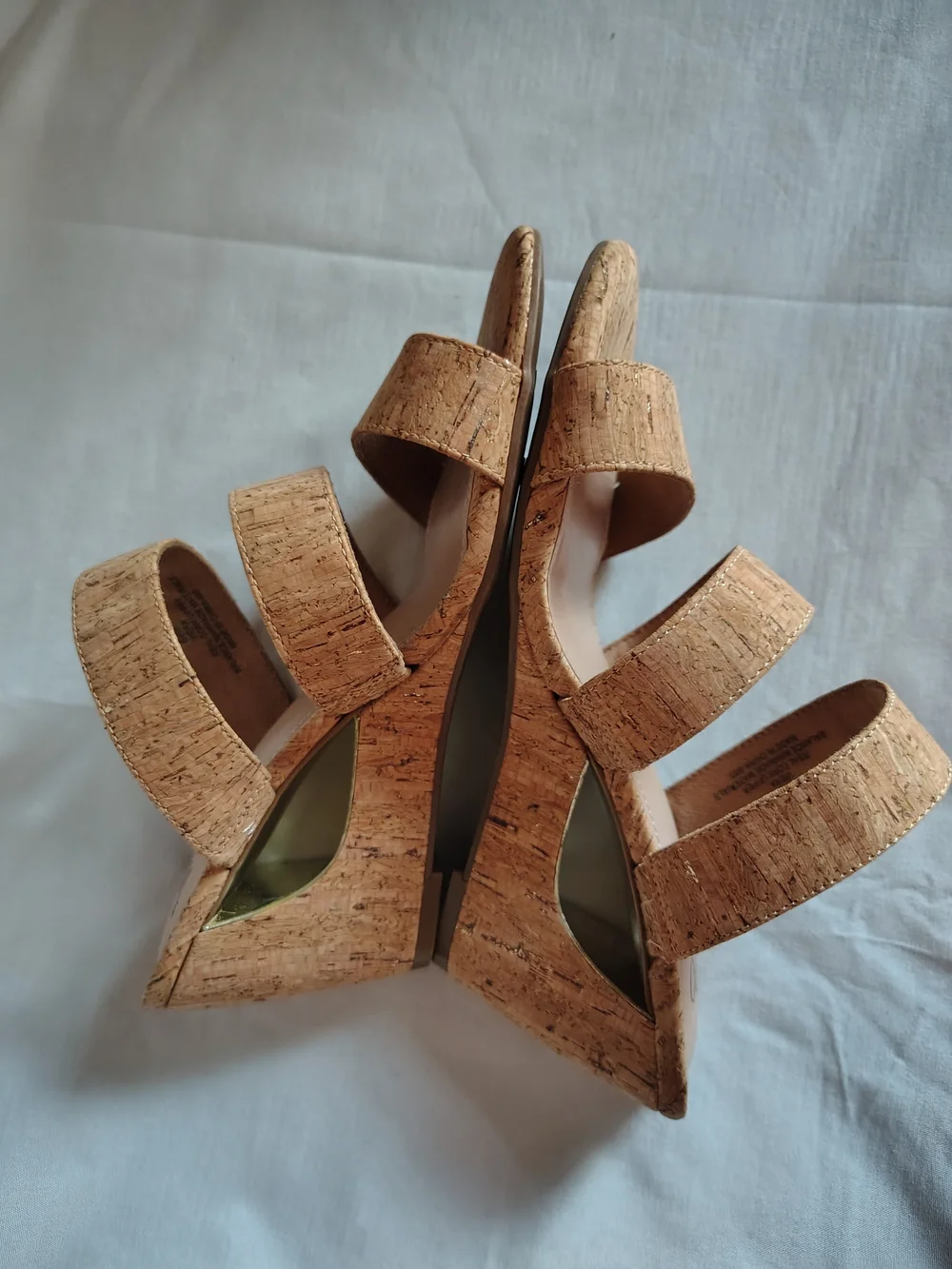 Impo Viera Real Cork Wedge Slide Sandals Gold Metallic Women's 6.5M